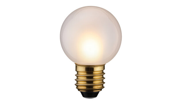 Frosted glass globe light bulb with brass screw base, isolated on transparent background