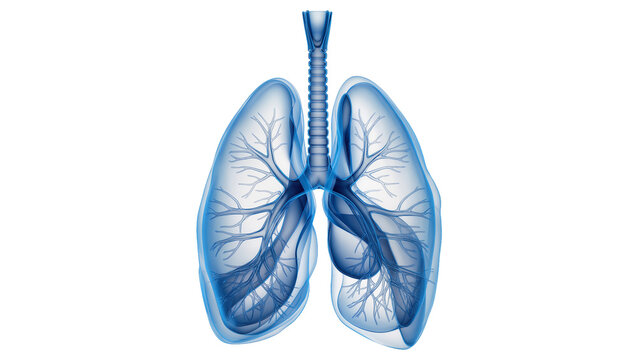 Human lungs with bronchi and trachea, isolated on transparent background