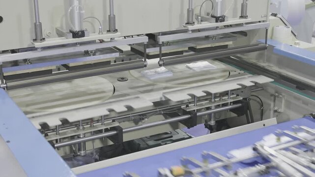Industry machine working, Plastic bag shopping bag production machine, Factory machine working. Manufacturing system, Industrial automation, Production line.