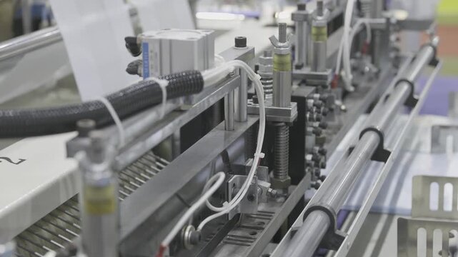 Industry machine working, Plastic bag shopping bag production machine, Factory machine working. Manufacturing system, Industrial automation, Production line.