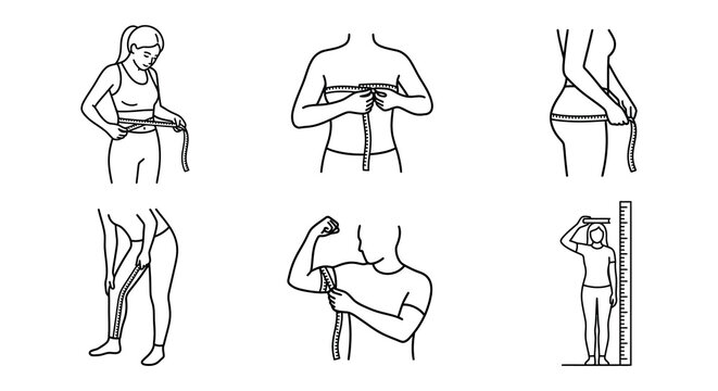 Body Measurement Illustrations Linear Style On White Background