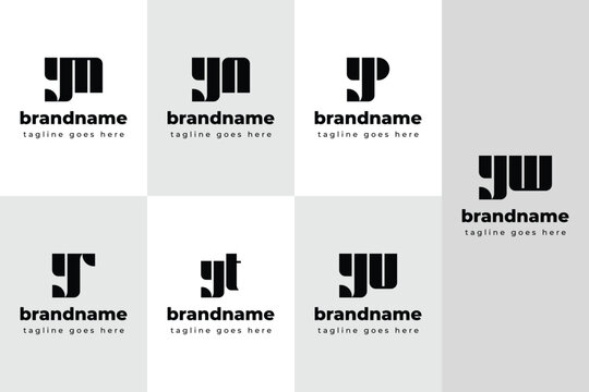 Letters YM YN YP YR YT YU YW Monogram Logo Set, for MY NY PY RY TY UY WY Initials