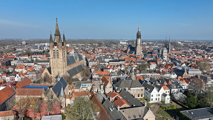 Obraz premium Historic city skyline of Delft in the Netherlands