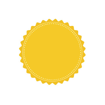 Yellow circular badge with scalloped edge and dotted border