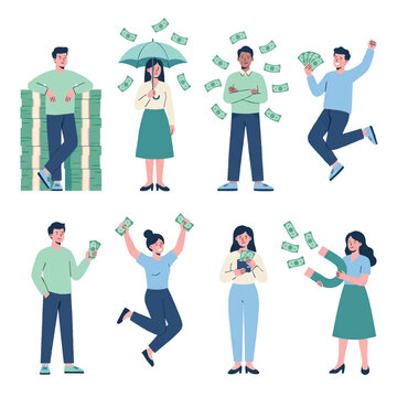 Business Characters with Money and Financial Success Flat Illustration
