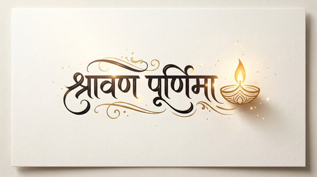 Traditional Sawan Purnima Typography with Sacred Lamp for Spiritual Celebration and Festival Greeting