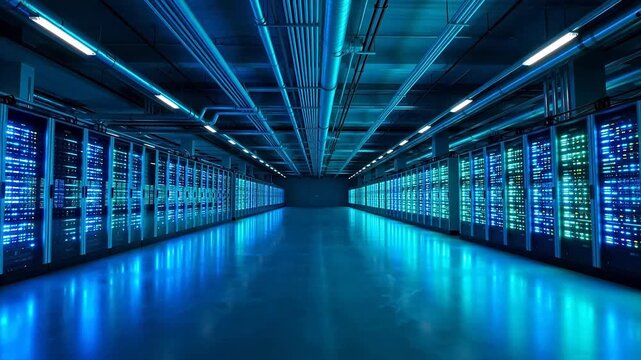 server room with illuminated racks