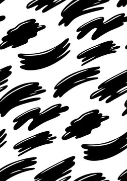 Vector pattern with black ink brushstrokes on a white background. Monochrome texture with cartoon strokes