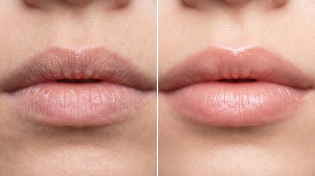 Dry lips chapped lips smooth lips healthy lips close up female mouth before and after skincare hydration comparison beauty