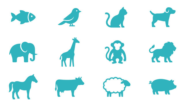 Collection of Assorted Animal Silhouettes Featuring Diverse Mammals Birds and Aquatic Creatures