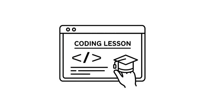 Hand holding coding lesson graduation cap.