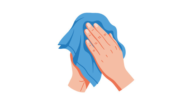 Hands holding blue cleaning cloth.