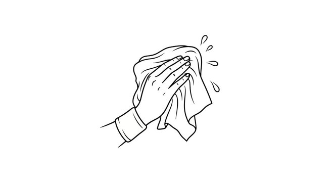 Hand wiping face with cloth.