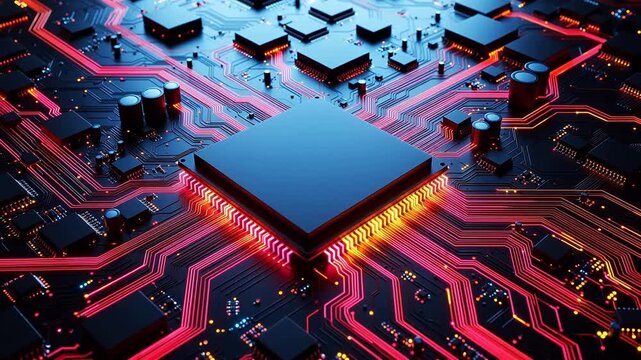 Circuit board with glowing pathways