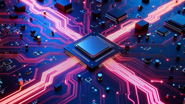 Circuit board with glowing pathways
