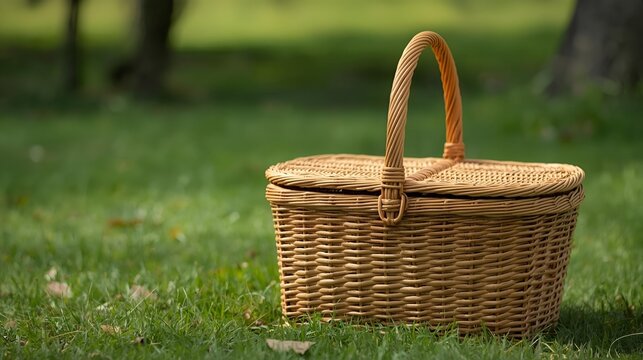 Classic rattan picnic basket, handmade woven design, outdoor lifestyle