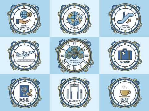 Business icons set in circular frames.