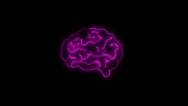 Neon Pink Outline of a Human Brain on a Black Background glowing