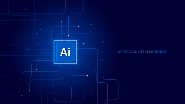 Artificial intelligence processor chip with digital circuit network and futuristic technology background