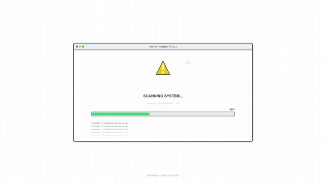 Computer system scanning for errors featuring a warning alert and a progress loading bar