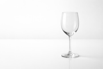 Fototapeta premium Clear glass wine glass with a slender stem and wide bowl, positioned on a light background, showcasing its elegant design and transparency