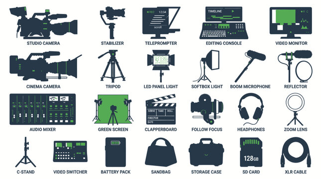 Video Production Equipment Icons Set