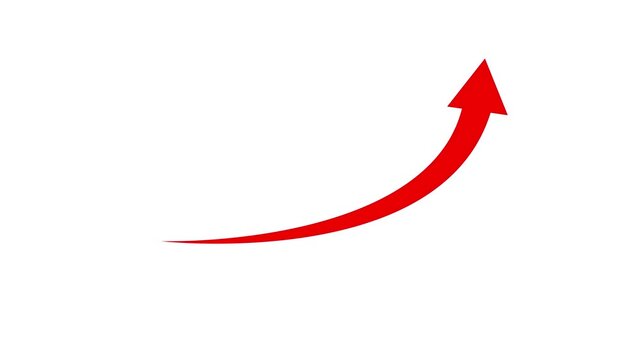 Red curved arrow rising across white background animated progression