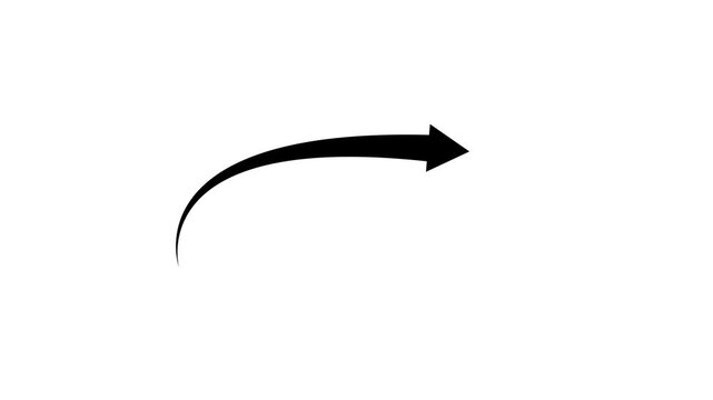 Curved arrow rotating clockwise across three frames in white background footage