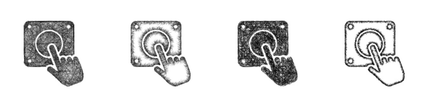 Sketch black and white panic button icon design set
