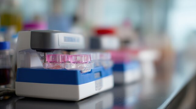 Medium shot of paraffin embedding station with tissue cassettes in sharp focus and blurred background illustrating histology workflow.