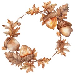 Obraz premium Acorn frame watercolor vegetable plant white background.