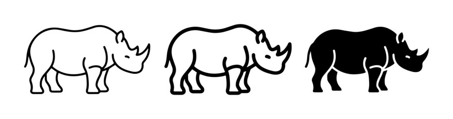 Rhino Icon Set, Wildlife Silhouette Vector Graphics, African Animal Line Art, Mammal Illustration Collection © Bepari