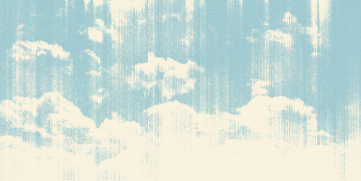 Muted blue photocopy texture made by vertical stipple streaks and cloud outlines. Vintage xerox pattern with grainy grunge background with noise.