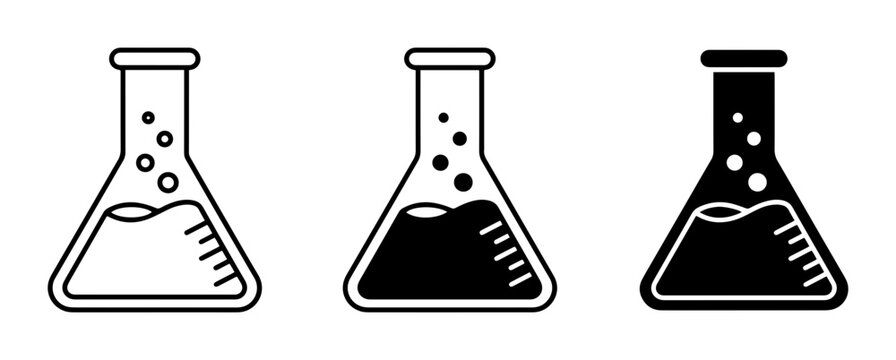 Laboratory Flask Icons: Chemistry, Science, Research, Experimentation, Liquid Bubbles