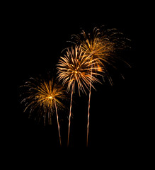 Fototapeta premium Golden firework sparkling on black background for celebration and anniversary