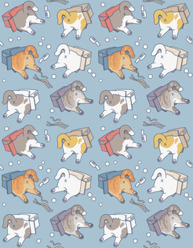 Seamless pattern with cat butts in cardboard boxes. Vector illustration. Cute cats series.