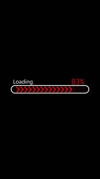 Loading bar with red chevron progress and percentage. Loading bar for system warning or alert. Loading bar animation for data processing.