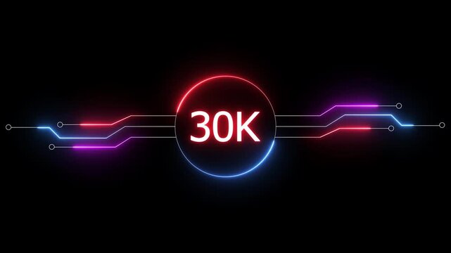 Neon social media followers or subscribers. Neon 30K celebration text animation background. on a black background. and creating a stunning 4k video.