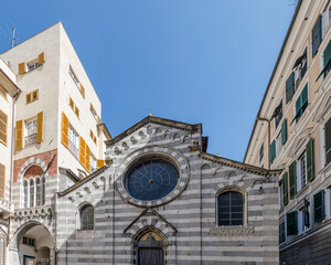 Fototapeta premium decorated Romanesque facade of san Matteo church in central district, Genova
