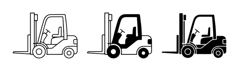 Fototapeta premium Forklift Truck Icons Set, Industrial Vehicle Vector Graphics, Warehouse Equipment Illustrations