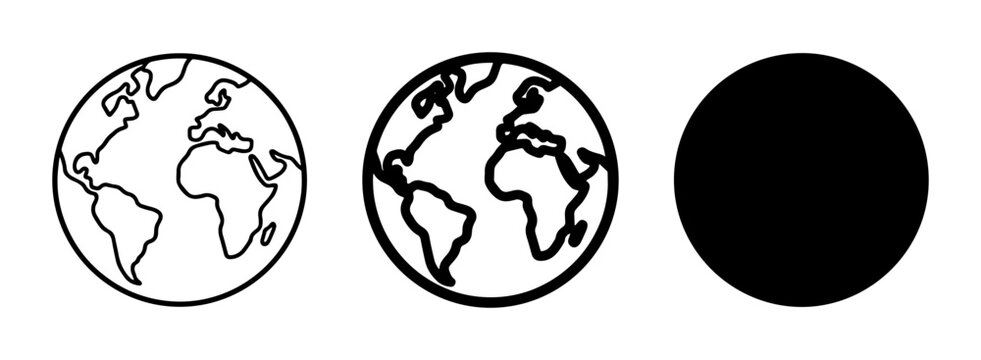 Earth Globe Icons, Planet World Symbols, Global Navigation Icons, Simple Vector Graphics for Web and Print