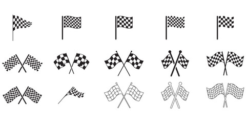 Naklejka premium racing flags and symbols vector checkered start trophy car speed line silhouette black white background graphic design motorsport competition event icon