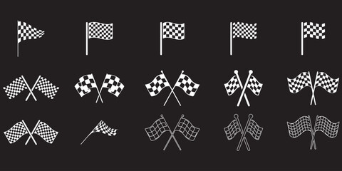Naklejka premium racing flags and symbols vector checkered start trophy car speed line silhouette black white background graphic design motorsport competition event icon