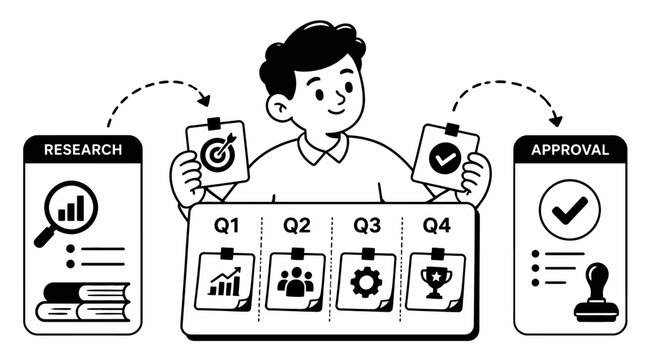Person managing mobile app development workflow stages.