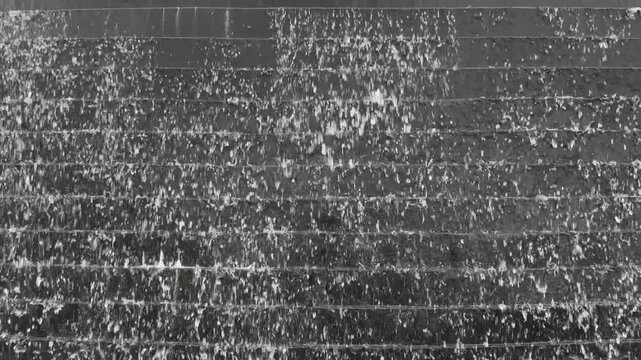 Abstract Black and White Waterfall Texture, Water Drops Splashing on Slate Wall