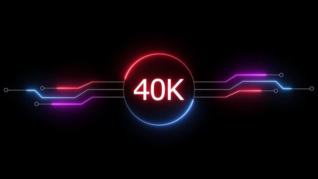 Neon social media followers or subscribers. Neon 40K celebration text animation background. on a black background. and creating a stunning 4k video.