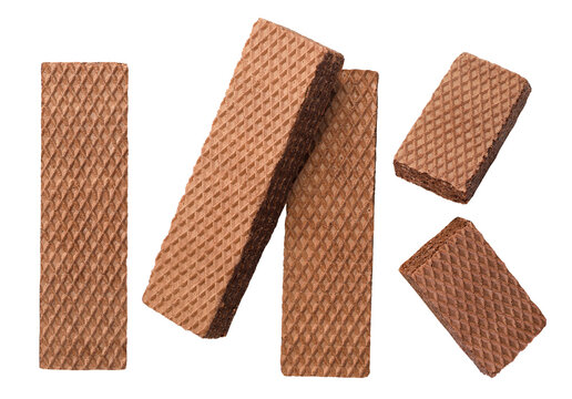 Set of chocolate wafers and halves isolated on a white. Top view