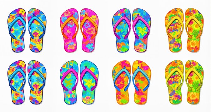 Flipflop colorful pattern clipart set. Multicolored slipper elements clip art for swimming summer beach vacation holiday pair of sandals collection
