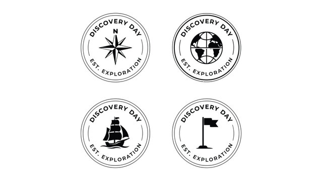 Vintage exploration badges set with compass globe sailing ship and navigation flag sign.