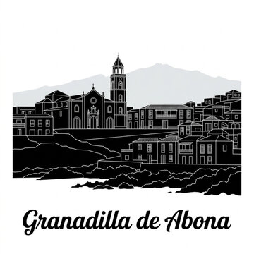 Granadilla de Abona Spain Skyline Silhouette &mdash; A Tenerife Volcanic Airport Coastal City Vector Illustration